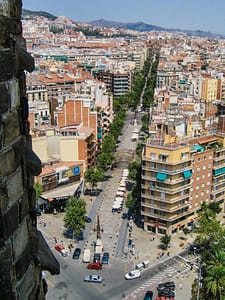 View of Barcelona Spain from a tower in Sagrada Familia.