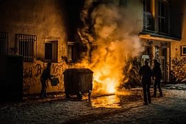 fire burning in the street at night