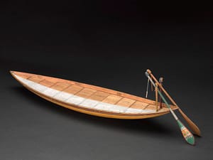 Model of ancient Egyptian funerary boat with two oars (riverboat; barge (ceremonial watercraft))